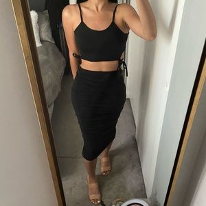 LAST ONE "Be Mine" Black Cut-out Crop Top & Ruched Midi Skirt Set